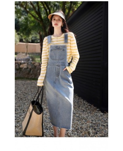 Jeans Women's Autumn and Winter Pink Casual Strap Dress New Sweet Cool Commuter High Waist Long Dress $41.48 - Jeans