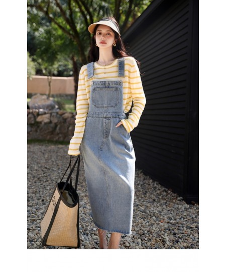 Jeans Women's Autumn and Winter Pink Casual Strap Dress New Sweet Cool Commuter High Waist Long Dress $41.48 - Jeans