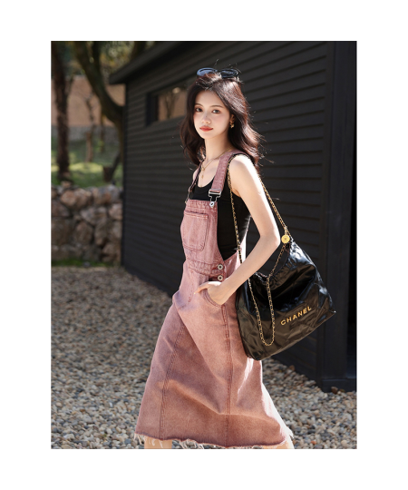 Jeans Women's Autumn and Winter Pink Casual Strap Dress New Sweet Cool Commuter High Waist Long Dress $41.48 - Jeans