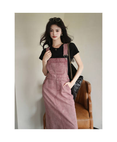 Jeans Women's Autumn and Winter Pink Casual Strap Dress New Sweet Cool Commuter High Waist Long Dress $41.48 - Jeans