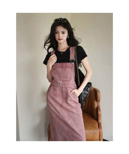 Jeans Women's Autumn and Winter Pink Casual Strap Dress New Sweet Cool Commuter High Waist Long Dress $41.48 - Jeans