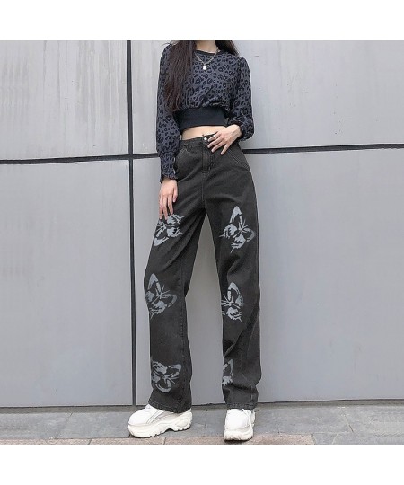 Women High Waisted Jeans Butterfly Print Straight Wide Leg Denim Pants Baggy Loose Casual Trousers Streetwear 2022 Spring New...