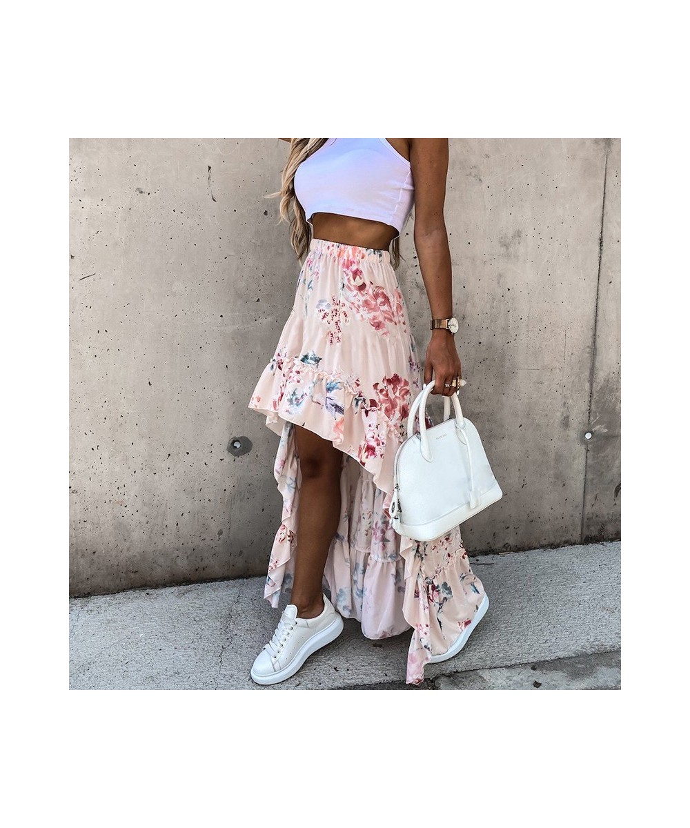 Bohemian Asymmetrical Women Long Skirt Summer Beach Style Floral Printed High Waist Casual Skirt Ins Skirt 2023 $37.30 - Skirts