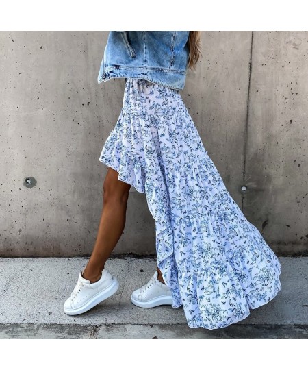 Bohemian Asymmetrical Women Long Skirt Summer Beach Style Floral Printed High Waist Casual Skirt Ins Skirt 2023 $37.30 - Skirts