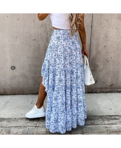 Bohemian Asymmetrical Women Long Skirt Summer Beach Style Floral Printed High Waist Casual Skirt Ins Skirt 2023 $37.30 - Skirts