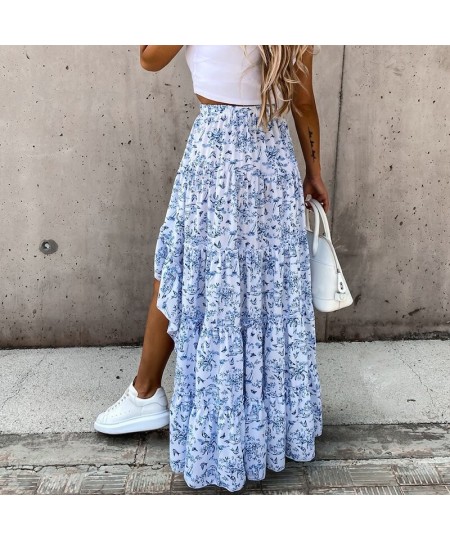 Bohemian Asymmetrical Women Long Skirt Summer Beach Style Floral Printed High Waist Casual Skirt Ins Skirt 2023 $37.30 - Skirts