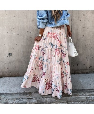 Bohemian Asymmetrical Women Long Skirt Summer Beach Style Floral Printed High Waist Casual Skirt Ins Skirt 2023 $37.30 - Skirts