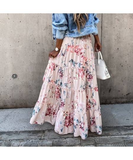 Bohemian Asymmetrical Women Long Skirt Summer Beach Style Floral Printed High Waist Casual Skirt Ins Skirt 2023 $37.30 - Skirts