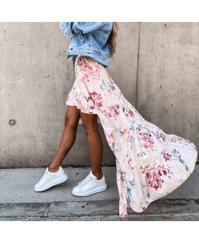 Bohemian Asymmetrical Women Long Skirt Summer Beach Style Floral Printed High Waist Casual Skirt Ins Skirt 2023 $37.30 - Skirts