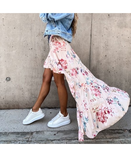 Bohemian Asymmetrical Women Long Skirt Summer Beach Style Floral Printed High Waist Casual Skirt Ins Skirt 2023 $37.30 - Skirts