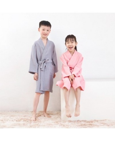 Pure Cotton Double-layer Gauze Robes Kids Solid Robe Boy&girls Robe Kimono Bathrobe 100% Soft Sleeprobe Kids Casual Homewear ...