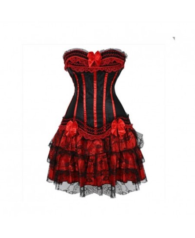 Gothic Red Bow Corset Dress Top Burlesque Corset and Skirt Set Tutu Corselet Victorian Fashion Gowns for Date Night Sexy Curv...