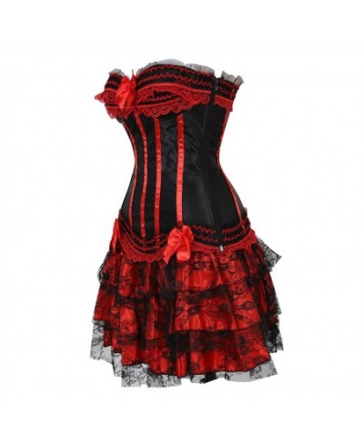 Gothic Red Bow Corset Dress Top Burlesque Corset and Skirt Set Tutu Corselet Victorian Fashion Gowns for Date Night Sexy Curv...