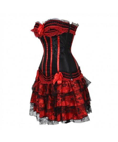 Gothic Red Bow Corset Dress Top Burlesque Corset and Skirt Set Tutu Corselet Victorian Fashion Gowns for Date Night Sexy Curv...