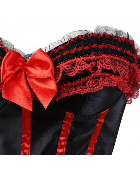 Gothic Red Bow Corset Dress Top Burlesque Corset and Skirt Set Tutu Corselet Victorian Fashion Gowns for Date Night Sexy Curv...