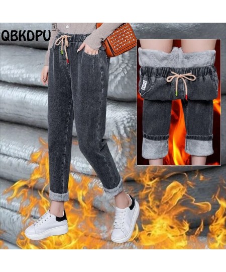 Plus Velvet Casual Women's Jeans Winter High Waist Drawstring Thicken Denim Pants Ankle Length Street Warm Harem Vaqueros $53...