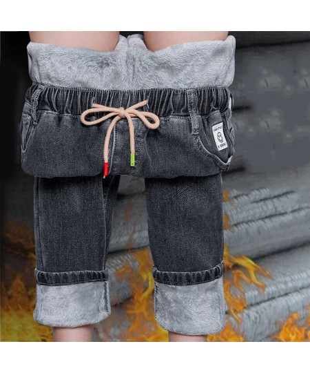 Plus Velvet Casual Women's Jeans Winter High Waist Drawstring Thicken Denim Pants Ankle Length Street Warm Harem Vaqueros $53...