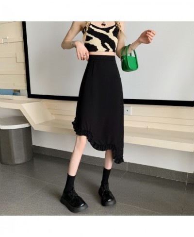 Irregular Flounce Skirts Women 2023 Summer Korean Style High Waist Mid Calf Skirt Y2k Black Color Casual Streetwear Retro $31...