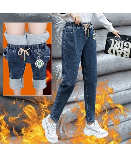 Plus Velvet Casual Women's Jeans Winter High Waist Drawstring Thicken Denim Pants Ankle Length Street Warm Harem Vaqueros $53...