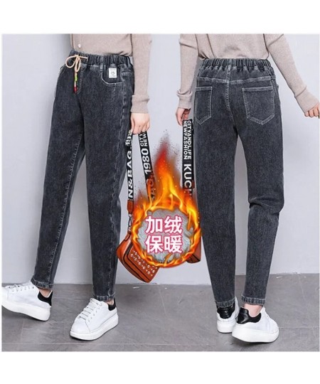 Plus Velvet Casual Women's Jeans Winter High Waist Drawstring Thicken Denim Pants Ankle Length Street Warm Harem Vaqueros $53...