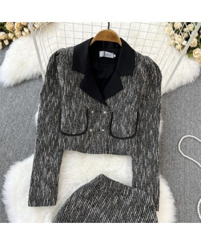 2022 Fashion Skirt Suit Ladies Temperament Contrast Color Bubble Long Sleeve Blazer Jacket Two-Piece High-Waisted Skirt Set $...