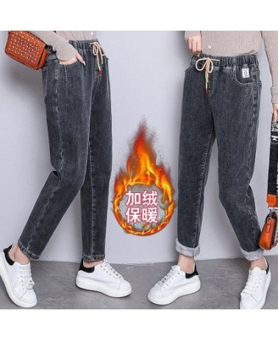 Plus Velvet Casual Women's Jeans Winter High Waist Drawstring Thicken Denim Pants Ankle Length Street Warm Harem Vaqueros $53...