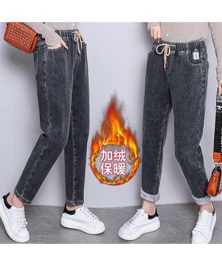 Plus Velvet Casual Women's Jeans Winter High Waist Drawstring Thicken Denim Pants Ankle Length Street Warm Harem Vaqueros $53...