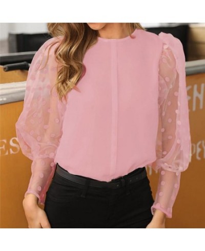 Women Fashion Long Sleeve Sheer Mesh Blouse Sexy Lantern Sleeve Tops Vintage Polka Dot Printed Sleeve Baggy Blouse O-neck $20...