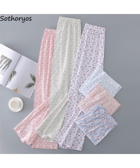 Sleep Bottoms Women Printed Summer Breathable Sleepwear Elastic Waist Loose Wide Leg Pajama Pants Soft Casual Home Lounge Wea...