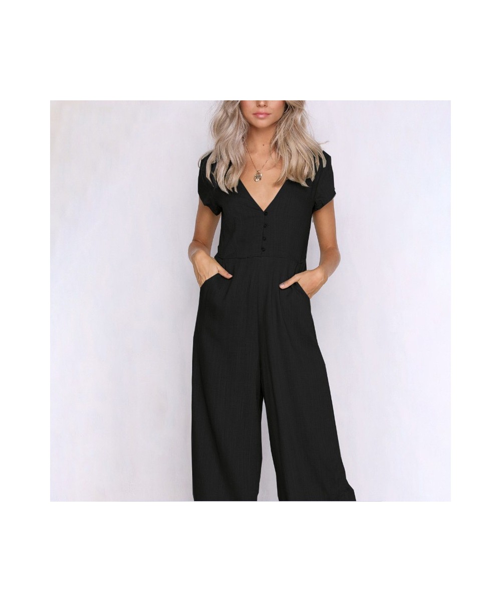 Cotton wide leg jumpsuit Sexy v neck button white jumpsuit romper Women casual autumn playsuit macacao femme $36.00 - Jumpsuits