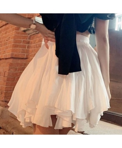 Sweet Fashion Solid Color Female Irregular Pleated Skirt Summer Women's Clothing All-match Elastic High Waist Ball Gown Skirt...