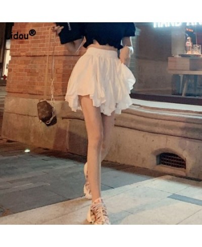 Sweet Fashion Solid Color Female Irregular Pleated Skirt Summer Women's Clothing All-match Elastic High Waist Ball Gown Skirt...