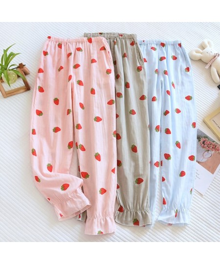 New Spring Summer and Autumn Thin Ladies Lounge Wear Sleeping Pants Cute Fresh Strawberry Three-color Home Wear Pajama Pants ...