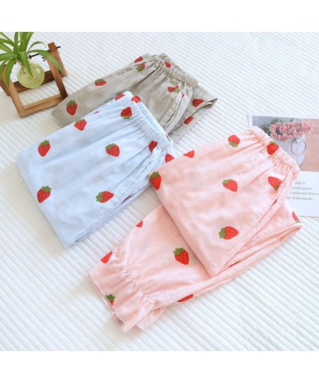 New Spring Summer and Autumn Thin Ladies Lounge Wear Sleeping Pants Cute Fresh Strawberry Three-color Home Wear Pajama Pants ...