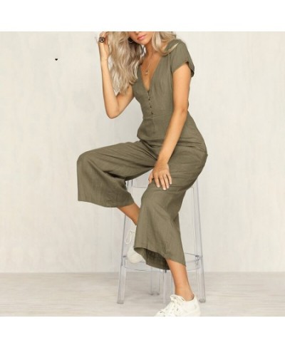 Cotton wide leg jumpsuit Sexy v neck button white jumpsuit romper Women casual autumn playsuit macacao femme $36.00 - Jumpsuits