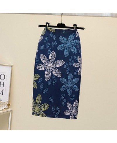 Summer Fashion Blue Flower Print Women Pencil Skirts High Waist Office Ladies Midi Skirt Female Saias Faldas Girls Bottoms 20...