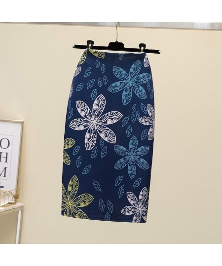 Summer Fashion Blue Flower Print Women Pencil Skirts High Waist Office Ladies Midi Skirt Female Saias Faldas Girls Bottoms 20...