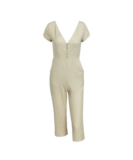 Cotton wide leg jumpsuit Sexy v neck button white jumpsuit romper Women casual autumn playsuit macacao femme $36.00 - Jumpsuits