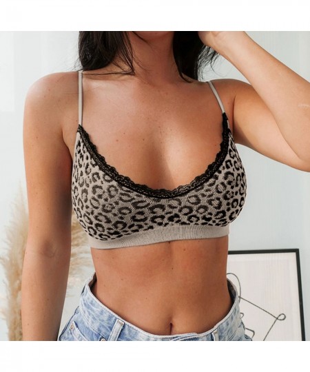 Y30 Vintage Lace Tanks Women Summer Patchwork Leopard Print Spaghetti Strap Vest Top Sexy Lady Seamless Sport Wear Camis $21....