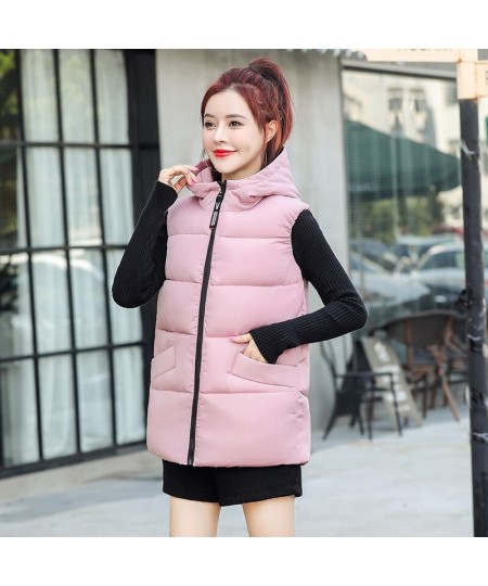 Winter Long Women's Vest Warm Solid Vest With Hood Sleeveless Jacket Woman Stand Collar Thick Casual Padded Vest Woman $53.59...