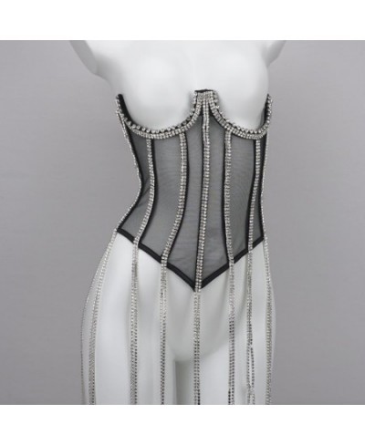 Shiny Rhinestone Lace Corset Body Shapers Women Girdling Shapewear Woman Waist Trainer Vest Sexy Corsets Stage Clothes Fajas ...