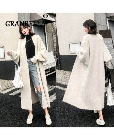 2022 Women's Winter Loose Faux Mink Velvet Sweater Oversized Female Warm Knitted Woolen Cardigan Long fur Overcoat With Pocke...