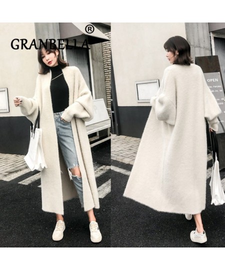 2022 Women's Winter Loose Faux Mink Velvet Sweater Oversized Female Warm Knitted Woolen Cardigan Long fur Overcoat With Pocke...