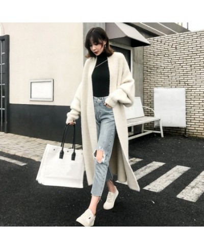 2022 Women's Winter Loose Faux Mink Velvet Sweater Oversized Female Warm Knitted Woolen Cardigan Long fur Overcoat With Pocke...