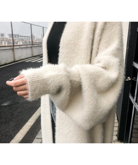 2022 Women's Winter Loose Faux Mink Velvet Sweater Oversized Female Warm Knitted Woolen Cardigan Long fur Overcoat With Pocke...