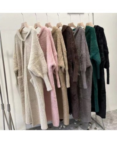 2022 Women's Winter Loose Faux Mink Velvet Sweater Oversized Female Warm Knitted Woolen Cardigan Long fur Overcoat With Pocke...