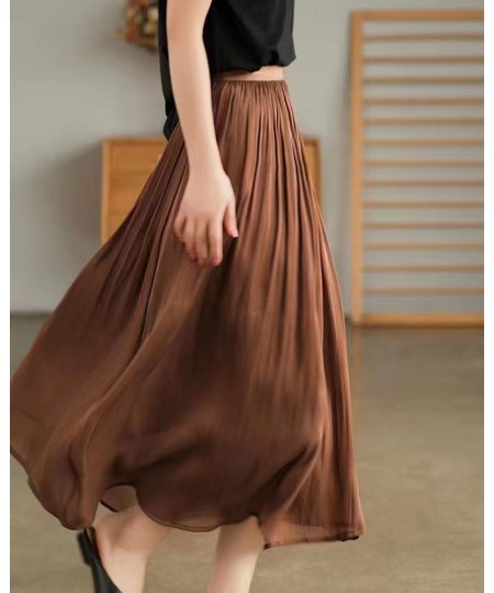 2023 spring and summer solid color high waist half-body skirt women's fashion simple temperament loose large size drape plea ...