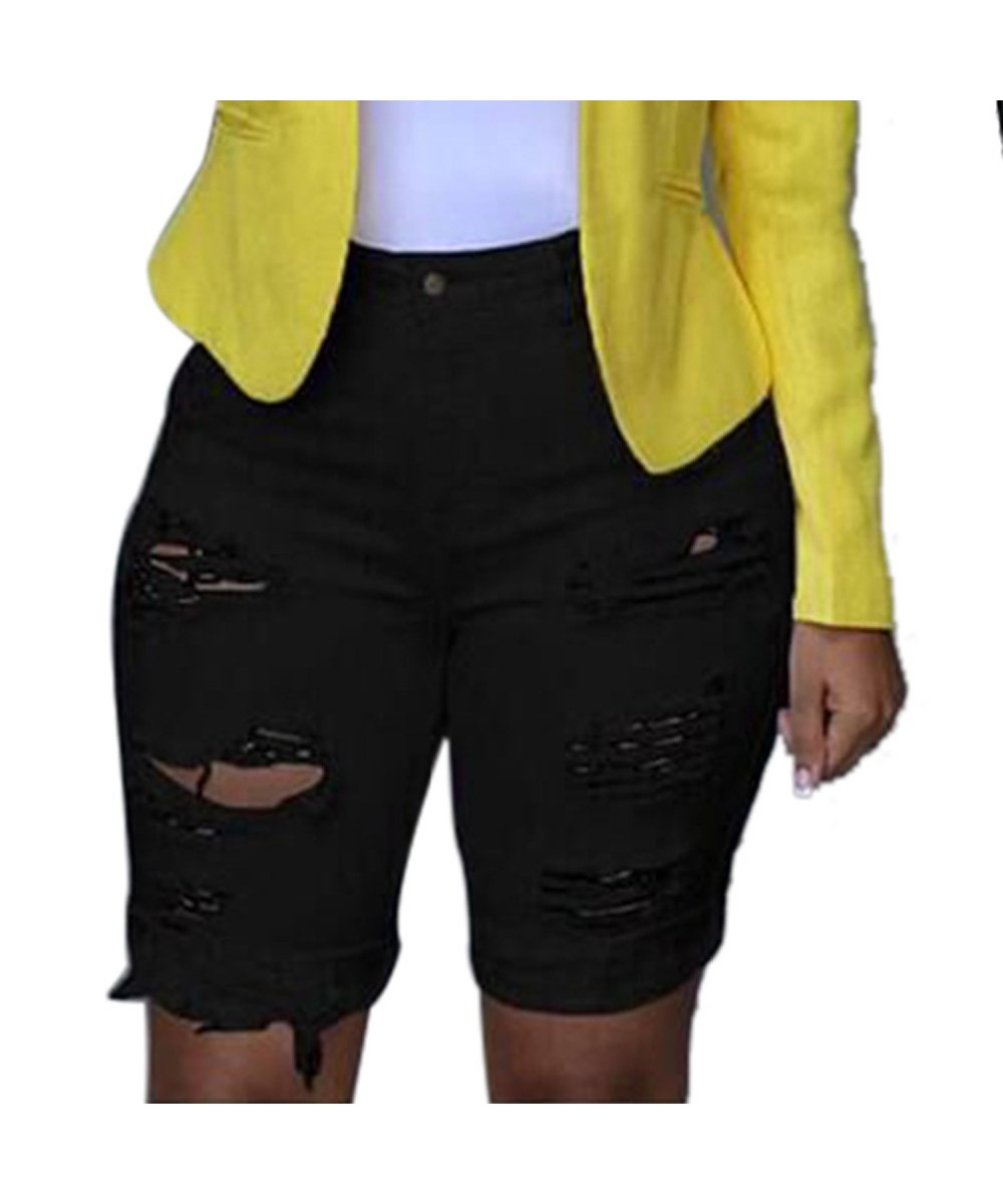 Women Elastic Destroyed Hole Short Pants Sexy Slim Fit Denim Shorts Ripped Jeans Sexy Streetwear Denim Shorts Ripped Jeans $2...