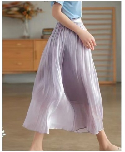 2023 spring and summer solid color high waist half-body skirt women's fashion simple temperament loose large size drape plea ...