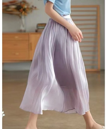 2023 spring and summer solid color high waist half-body skirt women's fashion simple temperament loose large size drape plea ...